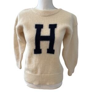 Vintage 90s Varsity Athletic Collegiate Wool Letter Sweater H Off White